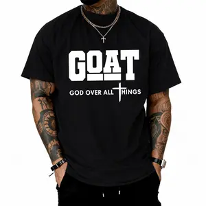 Men God Over All Faith Graphic T-shirt, 100% Pure Cotton Loose Street Style Short Sleeve Tee, Christian Casual Top for Men, Trendy Urban Faith Fashion Round Neck Shirt
