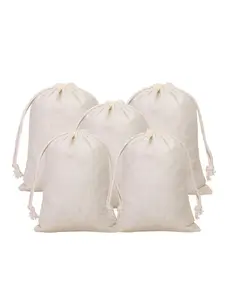 Reusable Cotton Drawstring Bags, Natural Linen Storage Pouches, Party Wedding Home Organizer Gift Bag Jewelry Bag (5.7x7.9 Inches)