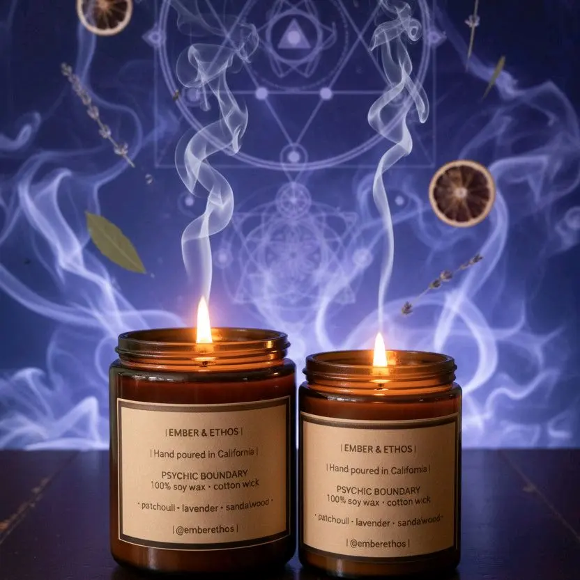 Psychic Boundary Prop 65 Safe Scented Candle - Lavender Patchouli Blend Aromatherapy Decor for Alternative Health Practices, Stressful Situations, Centered State Support