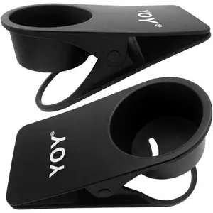 YOY 2 Pack Drink Cup Holder Clip - Table Desk Side Water Glass Beer Bottle Beverage Soda Coffee Mug Holder Cup Saucer Clip Design for Home Office, Black