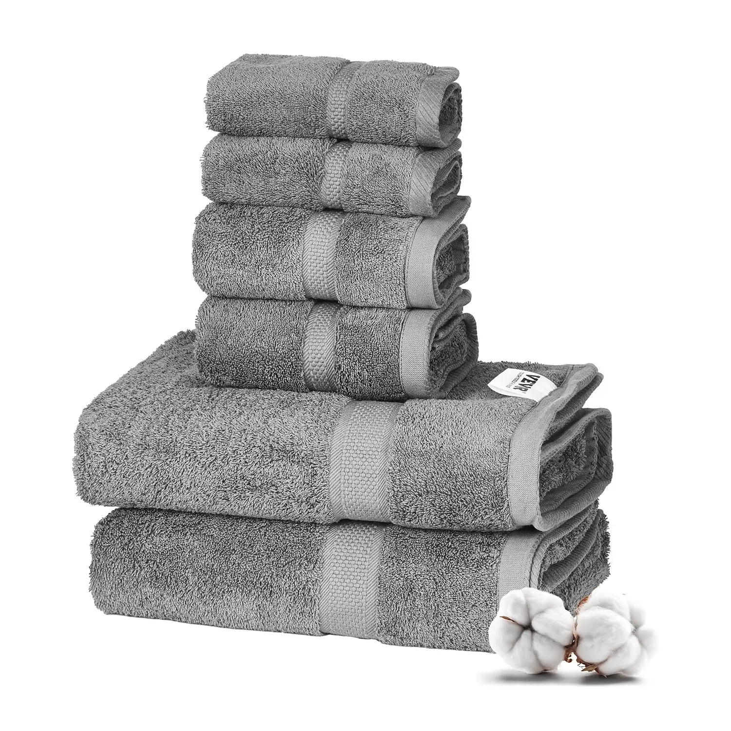 【summerfinds】VEVOR 6-Piece Towel Set, 600 GSM 100% Cotton Towels for Bathroom, 2 Bath Towels, 2 Hand Towels and 2 Washcloths, Highly Absorbent & Quick Drying Bathroom Towels for Bathroom, Gym, Hotel, and Spa