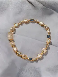 Unisex Hip Hop Bracelet with Cross Pendant, 6mm Blue Gemstone Chain, Casual Fashion Accessory, Perfect for Daily Wear 14K Gold Plated Tennis Bracelet for Women, Opal & Blue Sapphire Cubic Zirconia Link Bracelet, Hypoallergenic Vintage Crystal Charm