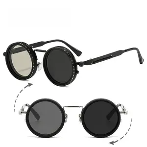 Retro Metal Round Punk ND9-level Adjustable Dimming Sunglasses Women Polarized UV400 Fashion Men Outdoor Sun Glasses