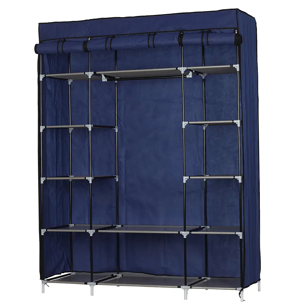 Karl Home Gray / Navy 5-Layer 12-Compartment Portable Closet – Non-woven Fabric Wardrobe (133x46x170cm)