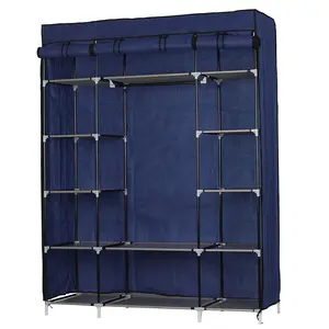 Karl Home Gray / Navy 5-Layer 12-Compartment Portable Closet – Non-woven Fabric Wardrobe (133x46x170cm)