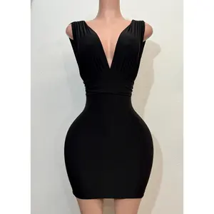 BILLINGS BLACK DEEP V-NECK BODYCON MINI DRESS