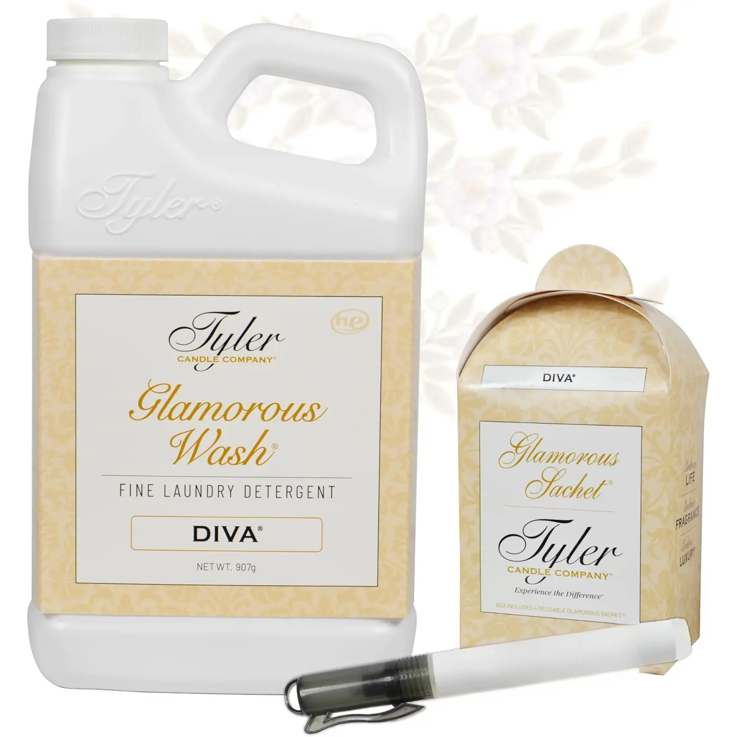 Tyler Glamorous Wash Diva Fine Laundry Detergent with a  Stain Remover Pen and Dryer Sachets - Liquid Detergent Designed for Clothing - Hand and Machine Washable - 32oz (Diva)