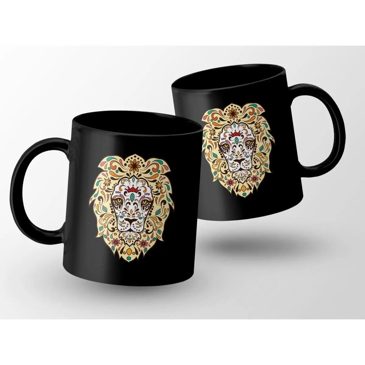 Lion's Head Sugar Skull Mug - 11oz Ceramic Coffee Mug with Unique Day of the Dead Design - Microwave & Dishwasher Safe - Made in USA