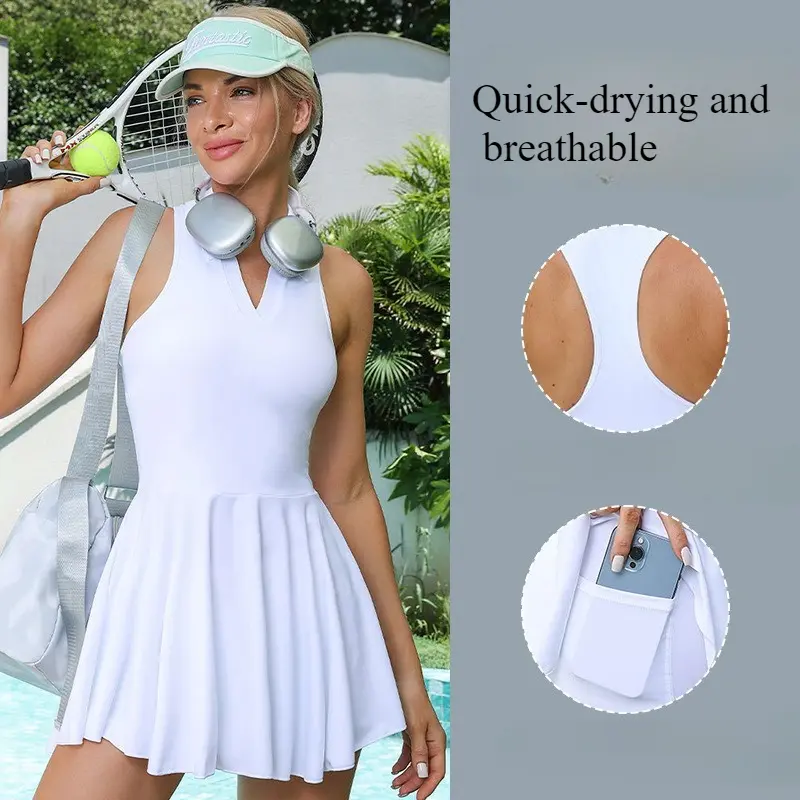 The latest one-piece skirt set, women's tennis suit with chest pad, outdoor badminton suit, yoga sports skirt.
