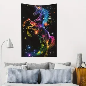 Mystical Unicorn Tapestry - Vibrant Galaxy Aesthetic Wall Hanging , Woven, Ideal for Bedroom & Dorm Decor - Portrait Orientation