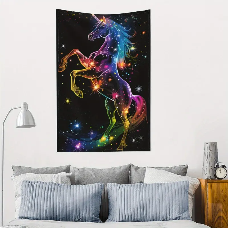 Mystical Unicorn Tapestry - Vibrant Galaxy Aesthetic Wall Hanging , Woven, Ideal for Bedroom & Dorm Decor - Portrait Orientation Decoration