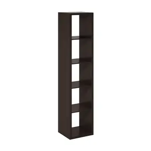 5-Cube Vertical Thick-Frame Open-Back Wood Bookcase, Reversible Modern Composite Wood Storage Bookshelf, 14.6x15.9x72in, for Living Room, Home Office, Black Dark Oak, Modern Bookshelf
