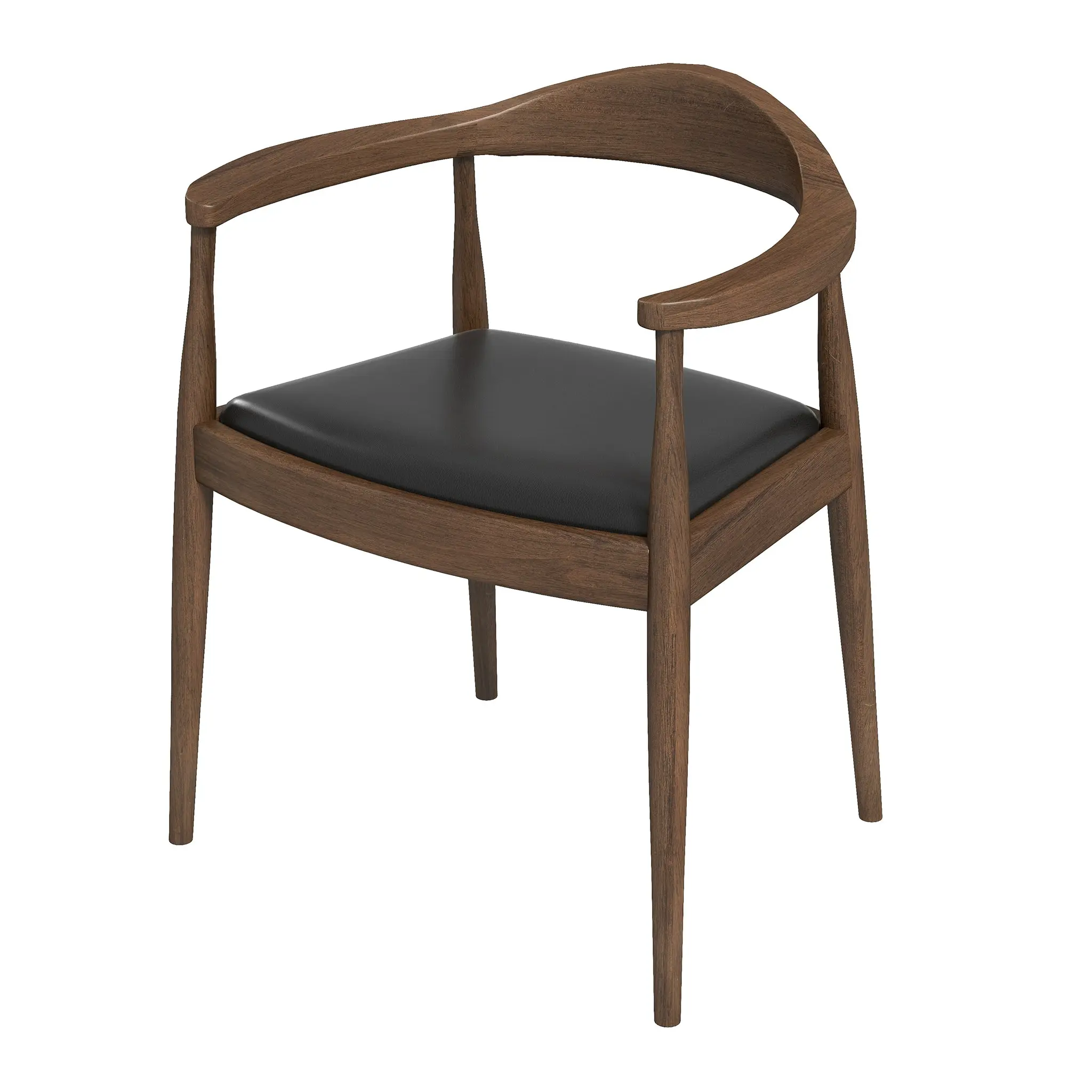Freya Minimalist Scandinavian Style Dining Chair - Black Vegan Leather, Solid Wood Frame, Airy Open Back, Clean Curved Lines, Indoor Furniture, Clean Lines