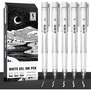 White Gel Pens with 0.4mm, 0.5mm & 1.0mm Assorted Tips, Opaque White Ink Pens for Black Paper, Drawing, Journaling & DIY Crafts, Ideal Drawing Pens for Artists & Art Supplies, 5 Pack