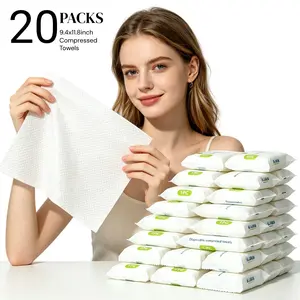 Compressed Towels Tablets, Disposable Washcloths, Individually Wrapped Disposable Face Towels Thicken, Expands with Water, Soft & Lint-Free, 9.4 x 11.8 Inch, Travel Size (20/40/60/80/100/120/200 Counts)