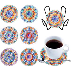 6pcs Diamond Painting Coasters Kit Classic Mandala DIY Diamond Dot Art Coasters Modern Animal Cartoon Waterproof Holiday Christmas for Adults and Beginners