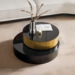 Glass Round Black Coffee Table Furniture Living Room