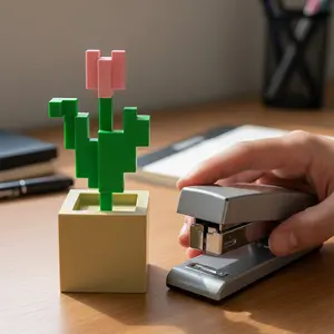 Creative Pixel Art Tulip Plant Stand, Fun Building Block Style Eternal Flower Desktop Decoration, Ideal for Office/living Room, Creative Building Blocks