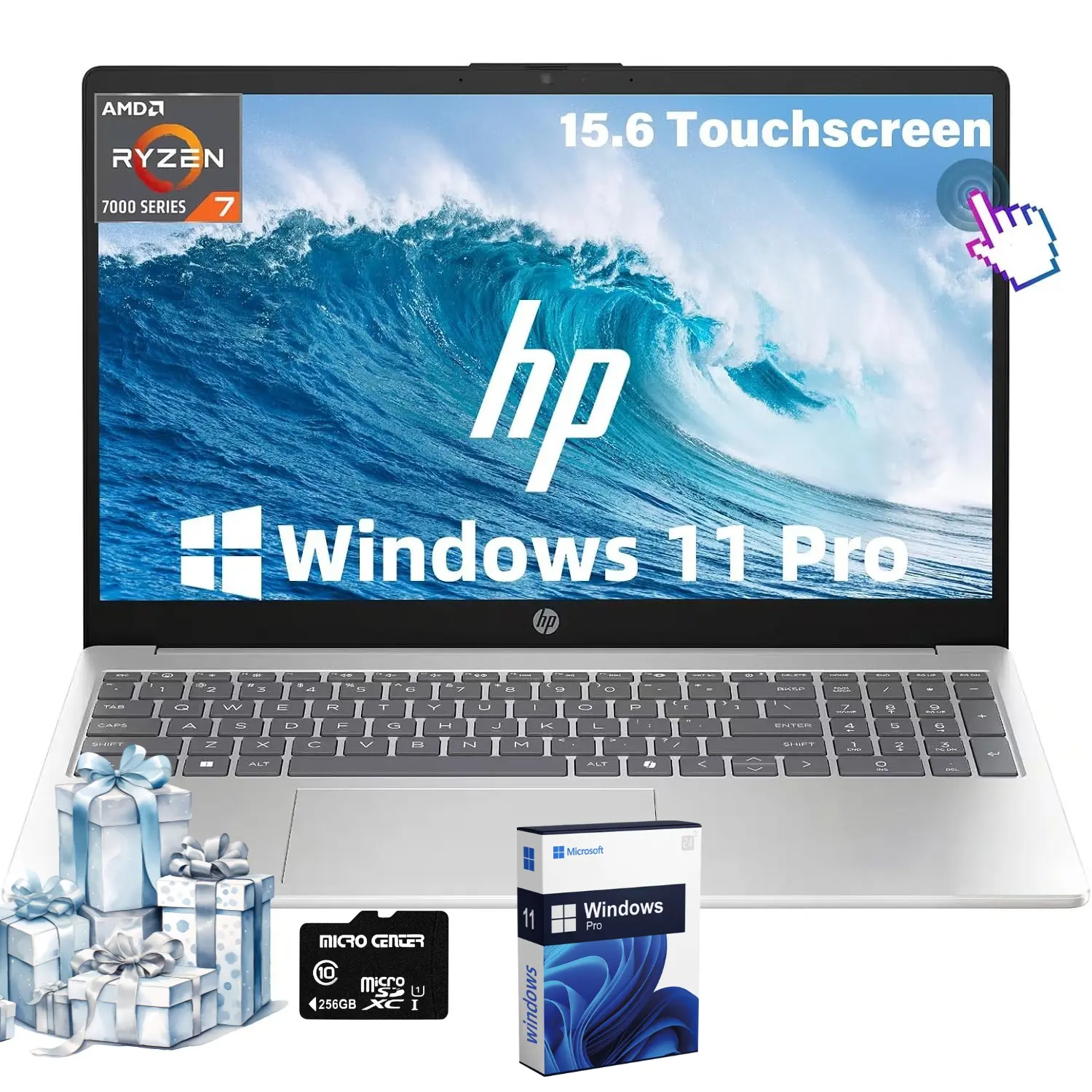 HP 15.6 Inch FHD Touchscreen Portable Laptop, AMD Ryzen 7 7730U, Up to 32GB RAM, 1TB SSD, Copilot AI Key, WiFi 6, Fast Charge, Windows 11 Pro for Business & Study, Bundle Accessories Included