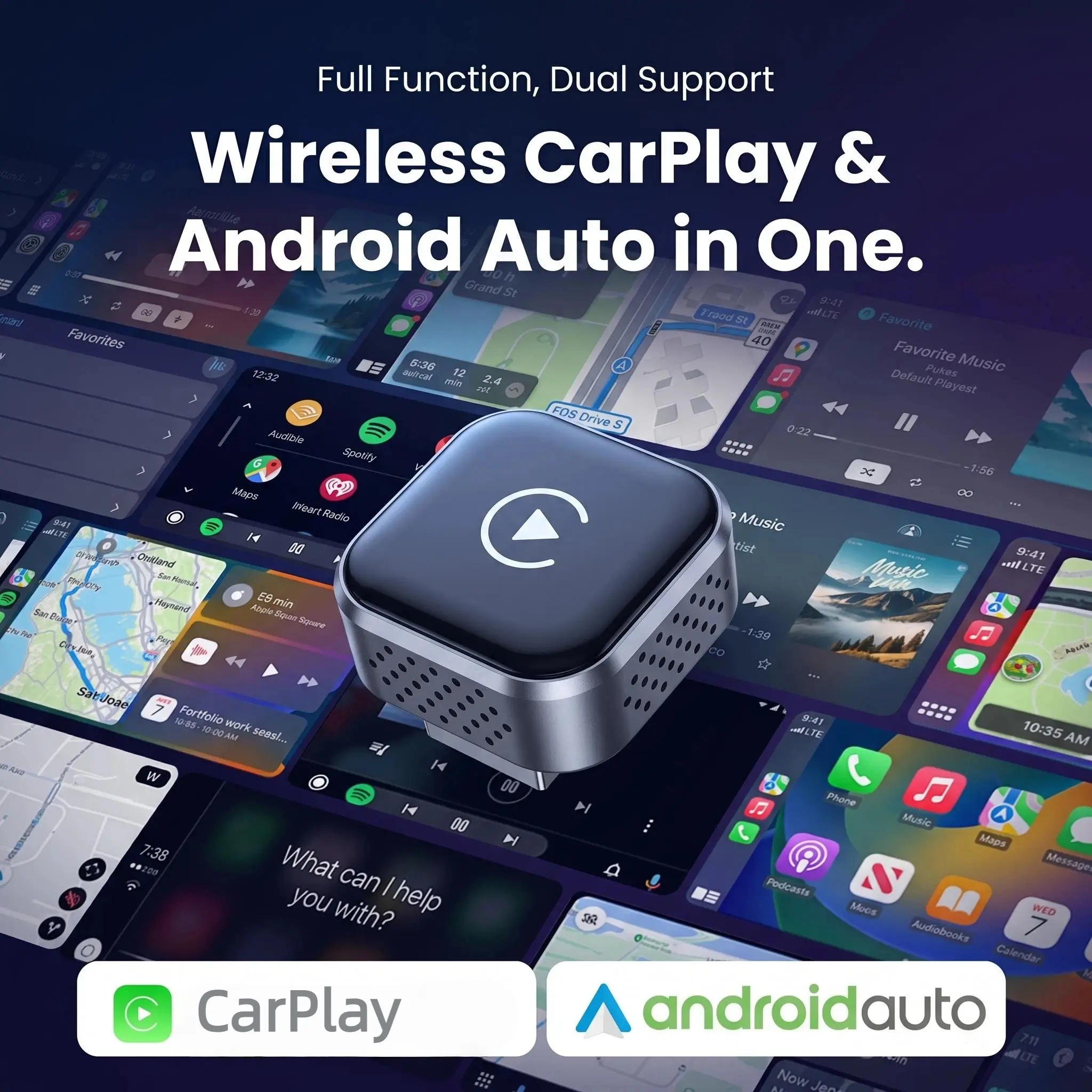 Wireless CarPlay Adapter Converts Wired to Wireless for 2016+ Factory CarPlay Cars - Dongle for iPhone &Android Auto (Not for BMW/Tesla)，2 in 1 Wireless CarPlay Adapter