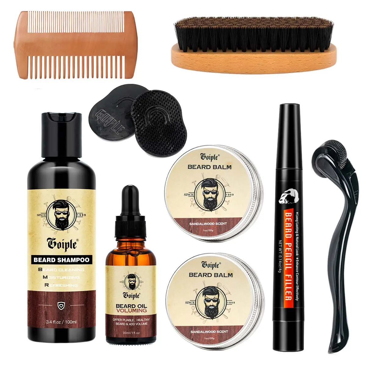 Men's Beard Care Set, Beard Grooming Kit with Shampoo, Oil, Balm, Roller, Pen, Deep Absorption, Long-Lasting Protection, Beard Routine Kit, Perfect Gift for Dad, Brother, Husband