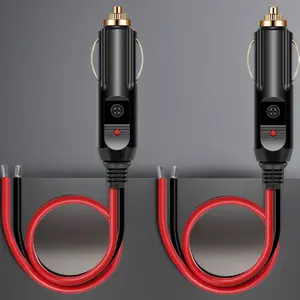 2 Pack Heavy Duty 13AWG 12V Male to Cigarette Lighter Male Plug, Car Power Adapter Replacement Plug with LED Light & 20A Fuse (1FT)