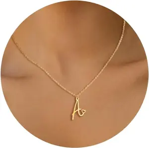 Initial Necklace for Women,14K Gold Dainty A-Z Letter Pendant with Heart Choker Necklace Jewelery Gifts,Personalized Cursive Cute Tiny Initial Pendant Necklace for Girls