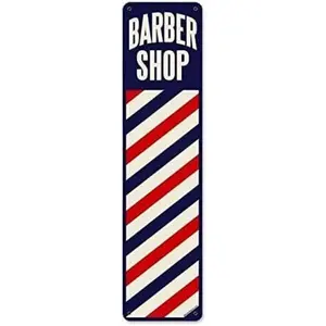 Barber Shop Tin Metal Sign Barbers Pole Striped Hair Stylist Salon 4x16 inch Decor Wall Room Minimalist