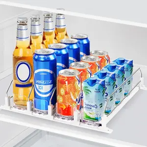 Automatic Pusher Drink Organizer for Mini Fridge, Soda Can Dispenser for Refrigerator, Beer Beverage Can Organizer Holds Up to 16 Cans 4Row (Depth12.2 x Wide13.4)