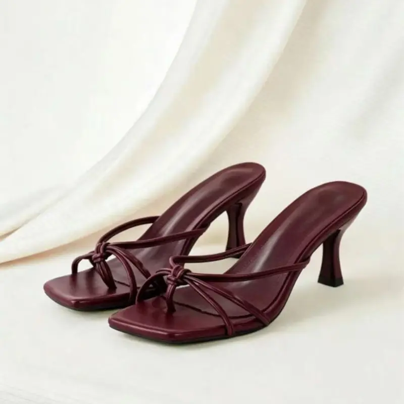 Women's Fashionable Solid Color Rubber Heeled Sandals, Elegant Square-Toe High-Heel Sandals, Exquisite Heels for Party, Banquet, Cocktail & Date Night