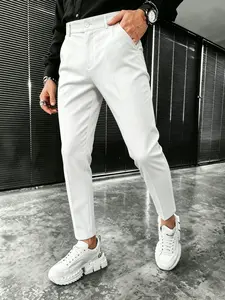 Men's Fashion Casual Slim-Fit Suit Pants, Menswear, Versatile Business Essential, Plain Pattern, All Seasons Wear, Comfortable and Stylish