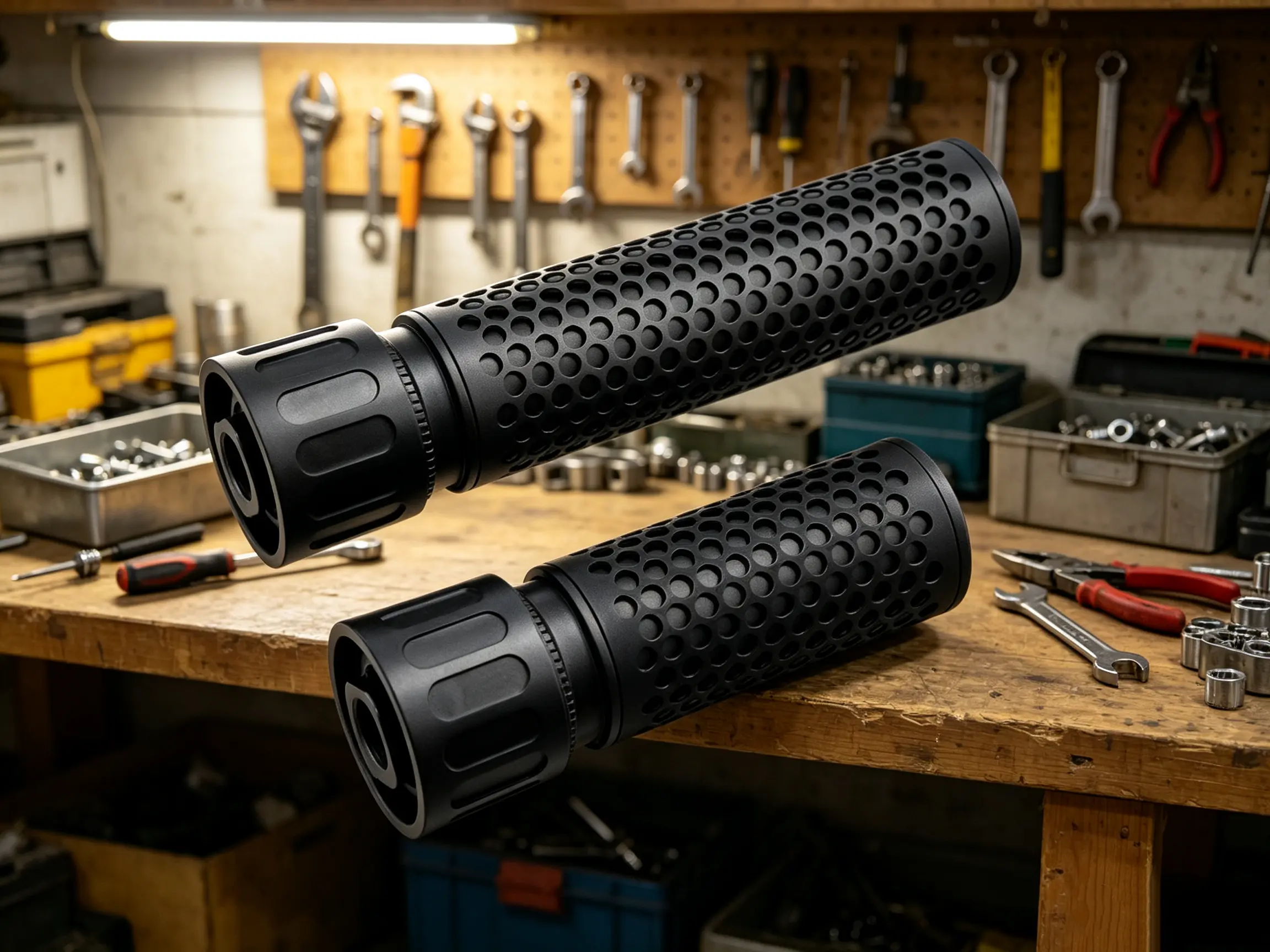 SOCOM pneumatic tool, air compressor silencing tool, quick connect interface, threaded connection