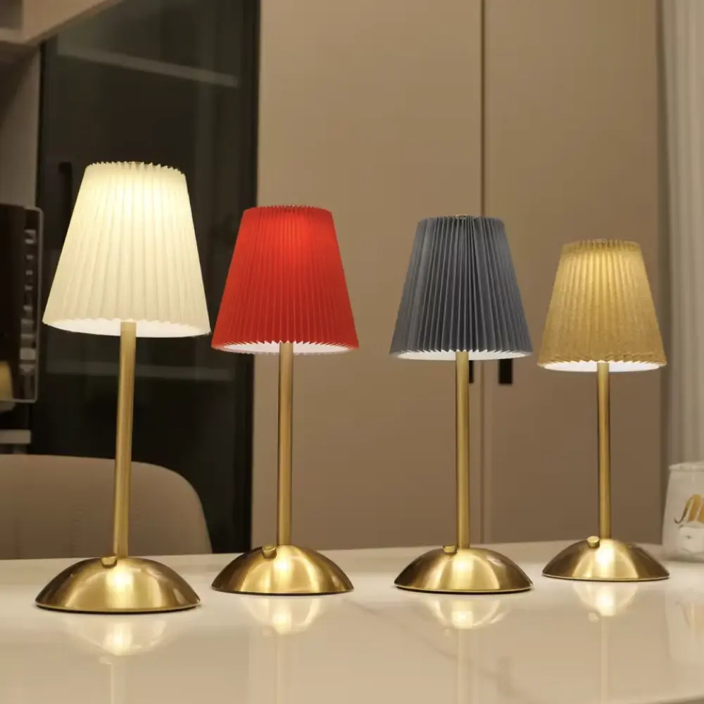 Kiwi Glow Umbrella Table Lamp - Wireless Brass Finish Desk Lamp with Umbrella Shade - USB-C Charging Indoor Light Battery Powered Light