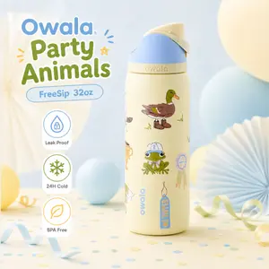 Owala Party Animals 32oz FreeSip Water Bottle Vibrant Animal Print Insulated Travel Cup Gift for Animal Lovers