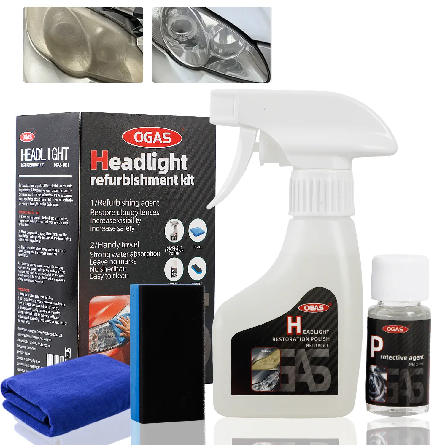 Car Headlight Restoration Kit – Headlight Cleaner & Restorer Kit with Restoration Spray, No Power Tools Required, Restores Yellowed & Oxidized Headlights For All Vehicle Types