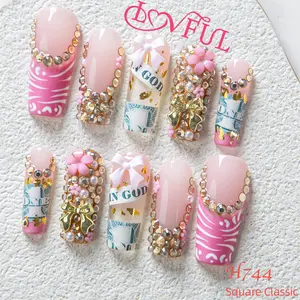 Lovful | Holiday Spring Collection Handmade Acrylic Press On Nails | 10PCS Reusable | Salon Quality Rhinestone Decorations summervibes