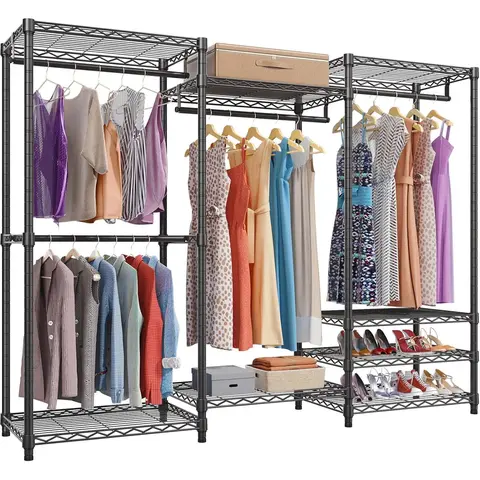 VIPEK V5 Series Carbon Steel Clothing Organizer 4-Layer Clothes Rack Organizer - Heavy-Duty Freestanding DIY Wardrobe, Metal Frame, 4 Rods, 8 Adjustable Shelves, 890lb Max Load, Assembly Required, Closet Organization for Bedroom Dorm Room Storage
