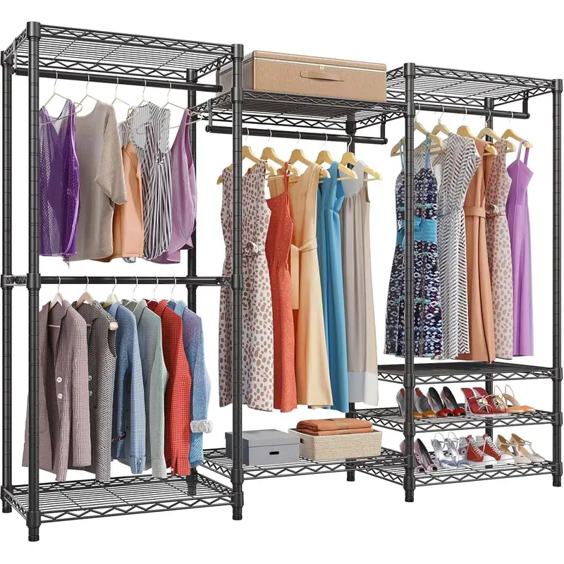 VIPEK V5 Series Carbon Steel Clothing Organizer 4-Layer Clothes Rack Organizer - Heavy-Duty Freestanding DIY Wardrobe, Metal Frame, 4 Rods, 8 Adjustable Shelves, 890lb Max Load, Assembly Required, Closet Organization for Bedroom Dorm Room Storage