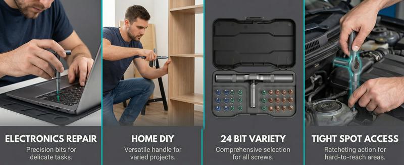 24 in 1 DIY Screwdriver Set, switchable magnetic ratchet screwdriver bit kit, compact and portable repair tool set for home, electronics and furniture assembly, toolbox gift for Thanksgiving, Christmas and New Year