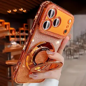 Aston DigitalLuxury Bling Glitter Camera Rhinesne Ring Holder Gradient Sequins Plating Phone Case for iPhone 17 Pro Max Air 16 15 14 13 12 Pro Max Mini Gradient Sequins Plating Lens Protection TPU Material Diamond Feature
