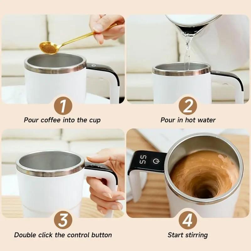 Electric Self-stirring Coffee Mug with Magnetic Stirring Cup Rechargeable Automatic Mixing Cup w/LCD Thermometer for Milk Cocoa at Office Kitchen Travel Drinkware Tumbler