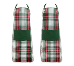 Design Imports Set/2 Holiday Christmas Plaid Chef Unisex Apron