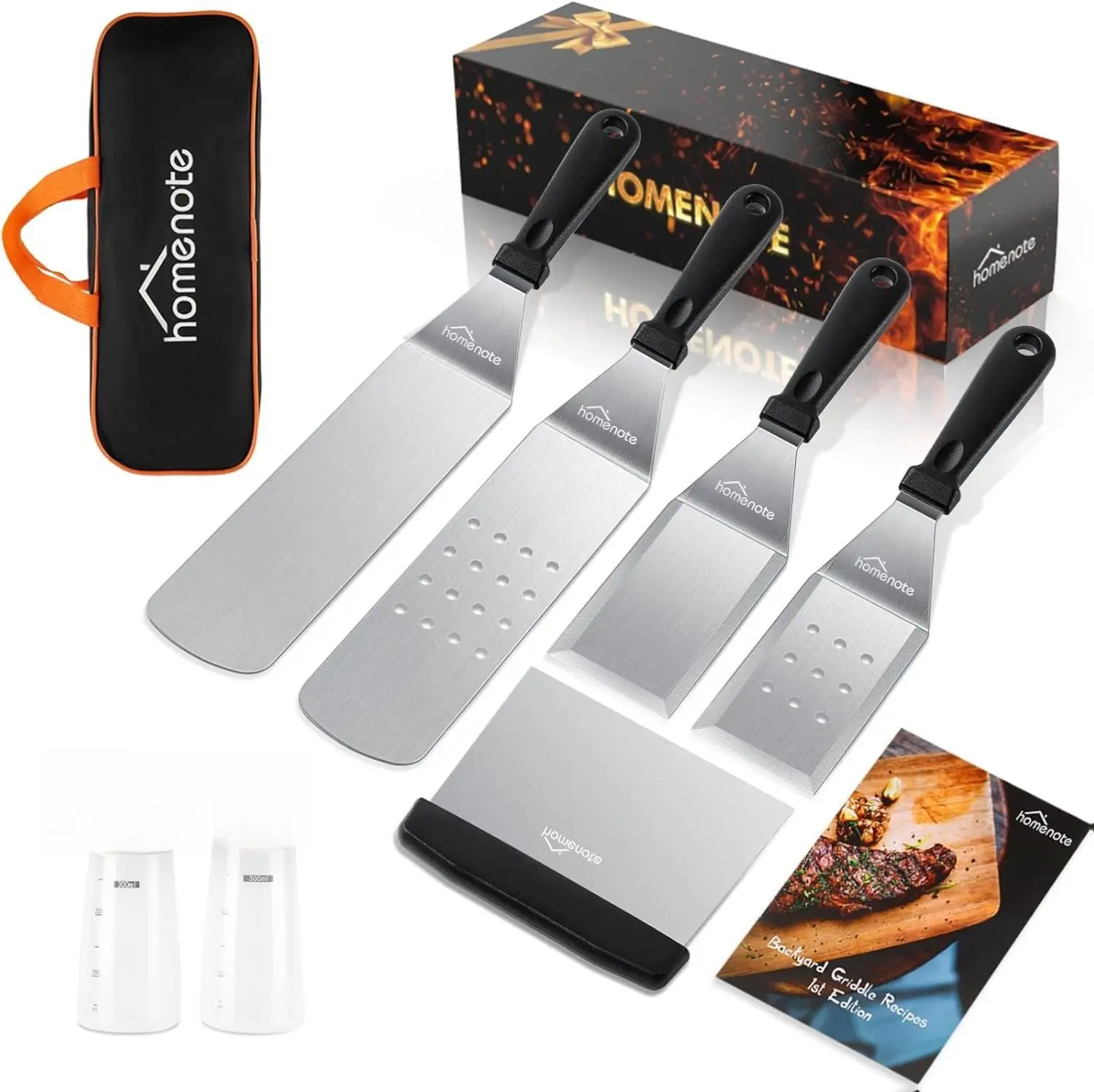 Exclusive Griddle Tools Spatulas Set for Blackstone - 8 Pcs Commercial Grade Flat Top Grill Accessories - Great for Outdoor BBQ, Teppanyaki and Camp