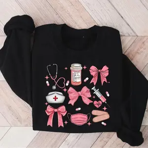 Nurse Coquette Bow Sweatshirt, Retro Nurse Shirts, Nurse Life, RN Crewneck Sweatshirt, Nursing School, Nurses Week Appreciation