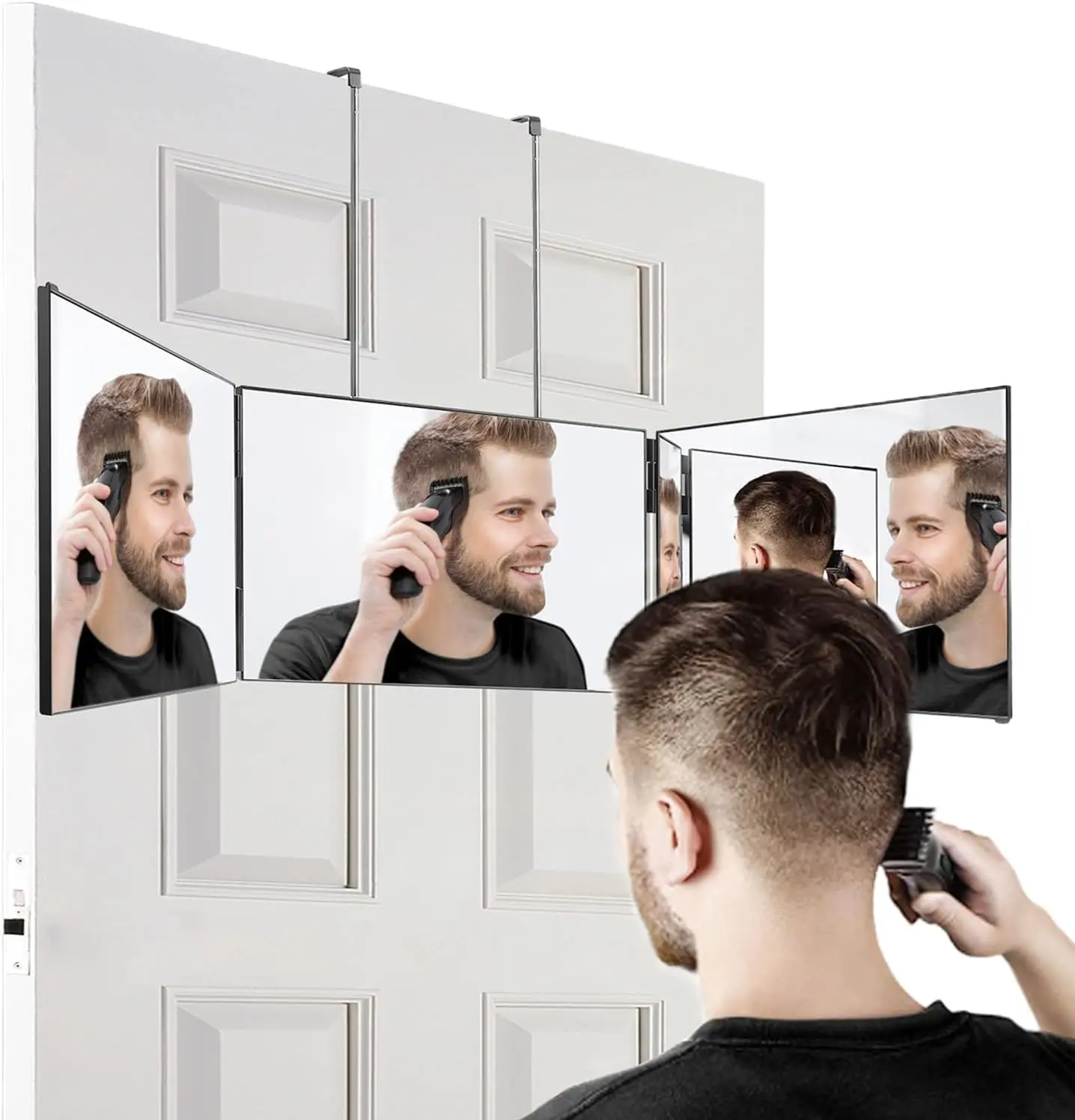 360-Degree Foldable Modern 3-Way Mirror for Self Hair Cutting, Adjustable Trifold Barber Mirror with ABS Construction, Portable Home Bathroom Gadget for Men, Christmas Gift