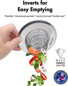 Kitchen Upgrades 304 Stainless Steel Kitchen Sink Strainer - Patented Reversible Chain Mesh Food Catcher, Anti-Clogging Sink Stopper, Universal Fit for Kitchen Drain, Easy Clean Basket