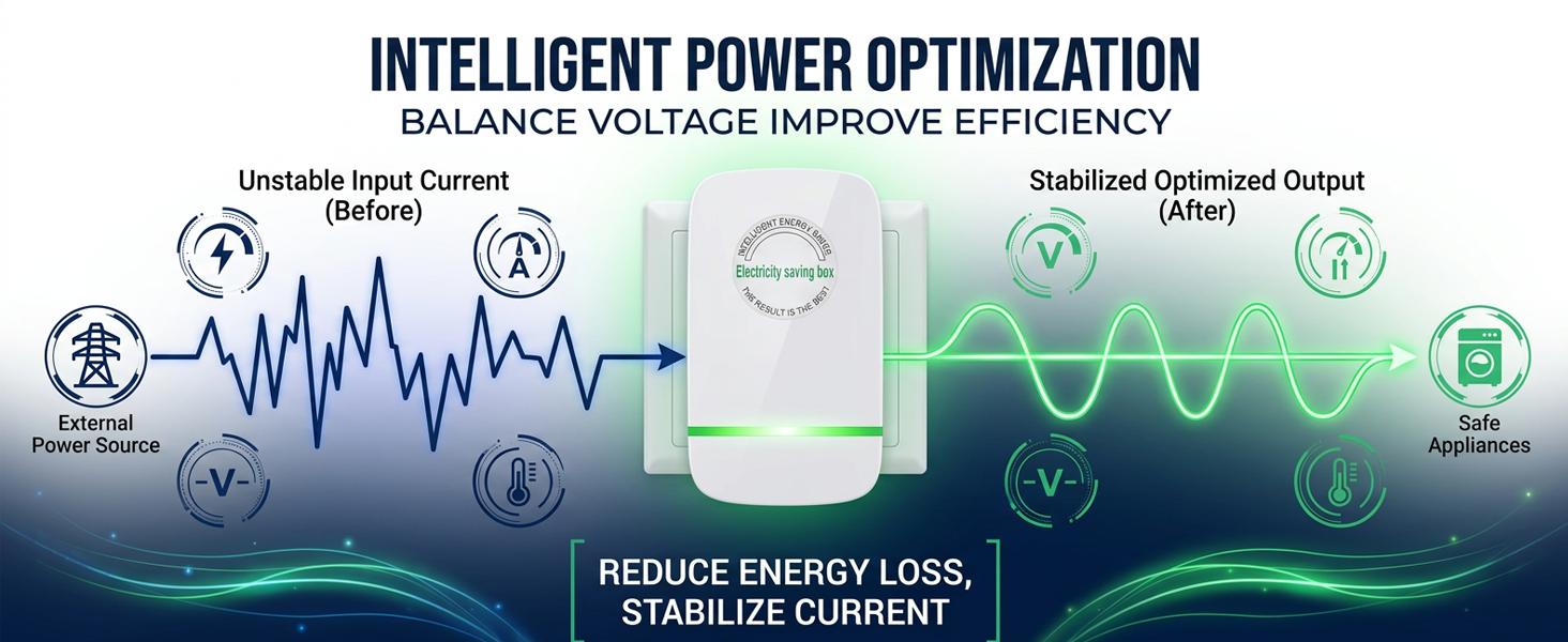 US Plug Power Saving Box, 2026 Updated Model, Compact Size with 90-250V Voltage, Portable Charger Adapter for Daily Use & Travel