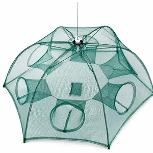 Fishing Trap Net Portable Folded Fishing Bait Trap Shrimp Minnow Crab Bait Net 6 Sides 6 Holes Crayfish Cast Mesh Trap Automatic,summervibes
