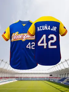 Men's Venezuela #42 Baseball Jersey Embroidered Name and Number Short Sleeve Shirt Loose Fit Sportswear Athletic Tops Sports Clothing