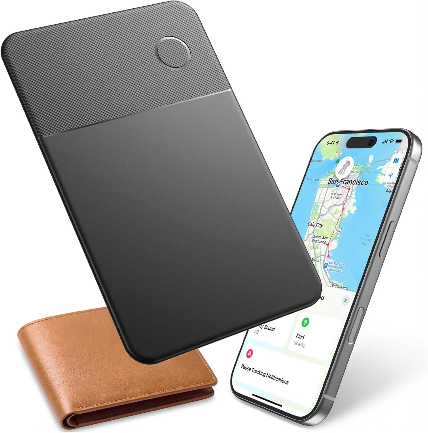 Apple Find My Wallet Tracker Card, Rechargeable Slim Bluetooth Wallet Finder for Iphone, Item Locator for Wallet, Keys, Passport & Luggage, Ios Only, Black CryoSentry